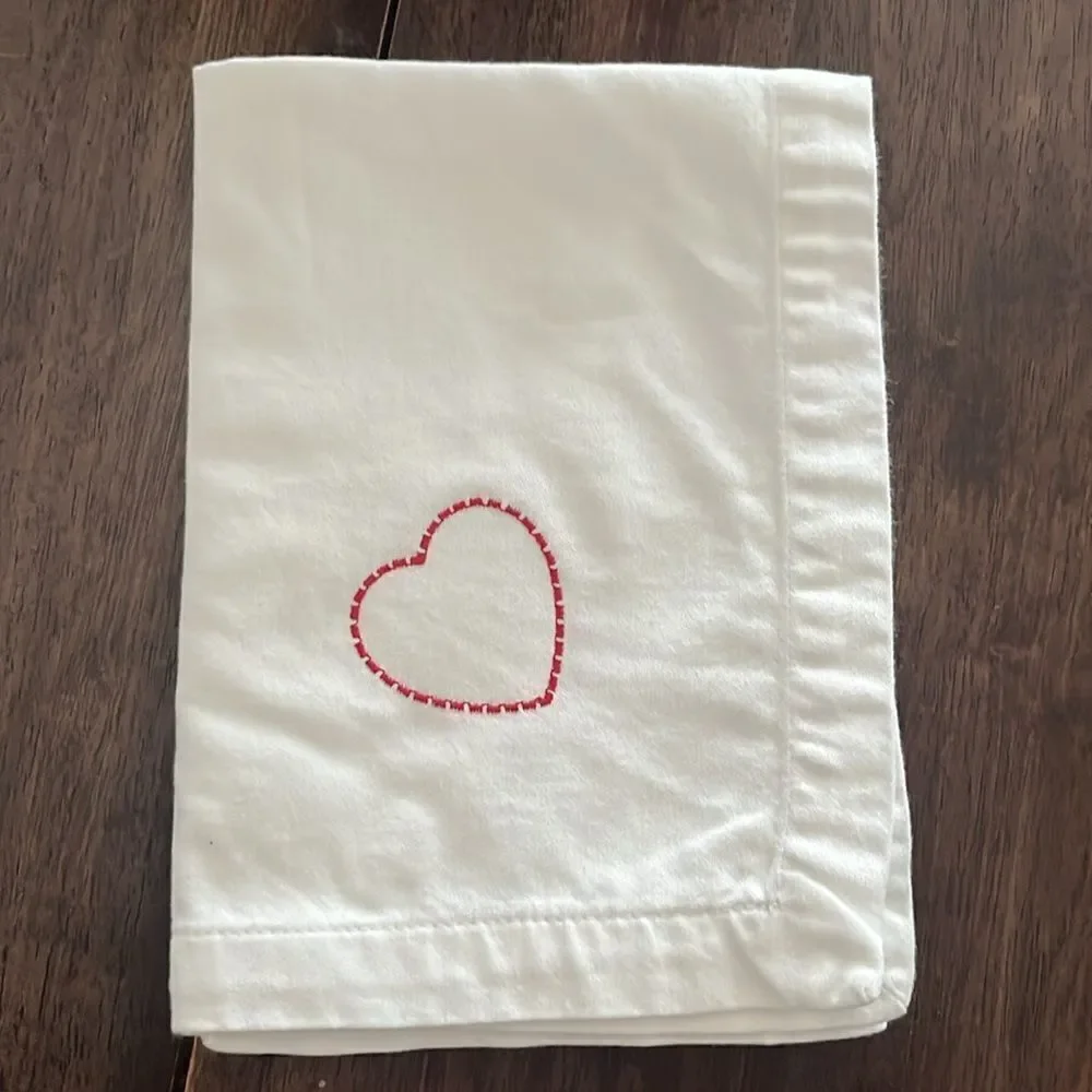 White Upcycled Square Napkins with Border Custom Home Heart Embroidery Set of 4